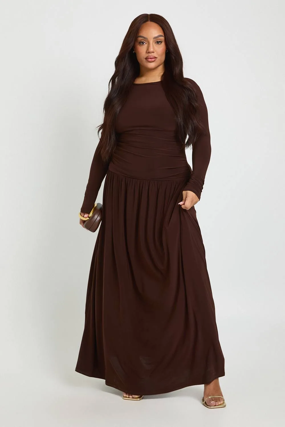 Soft Ruched Long Sleeve Maxi Dress