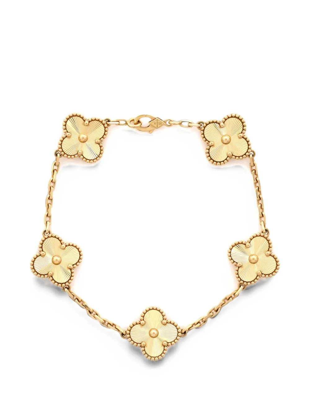 Vintage Alhambra 5 Motifs Guilloche 18K Yellow Gold Bracelet by Van Cleef & Arpels Pre-Owned