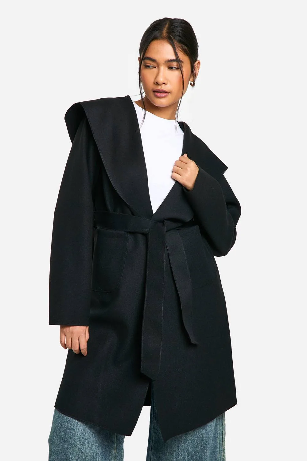 Hooded Wool Look Coat by boohoo