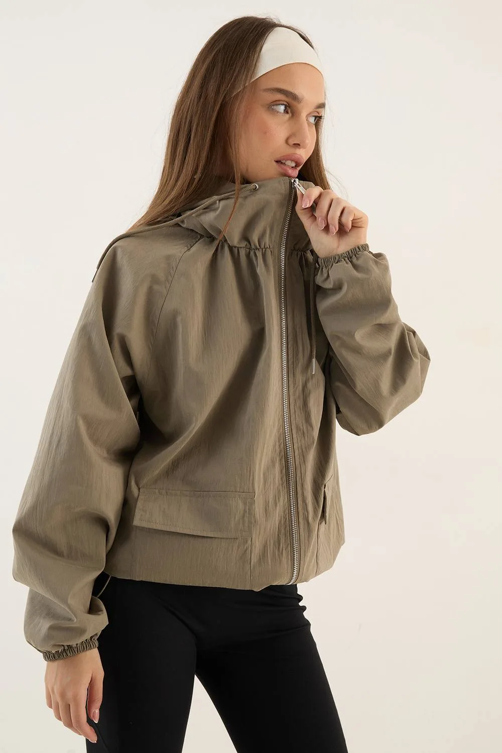 Funnel Neck Hooded Windbreaker by DSGN Studio