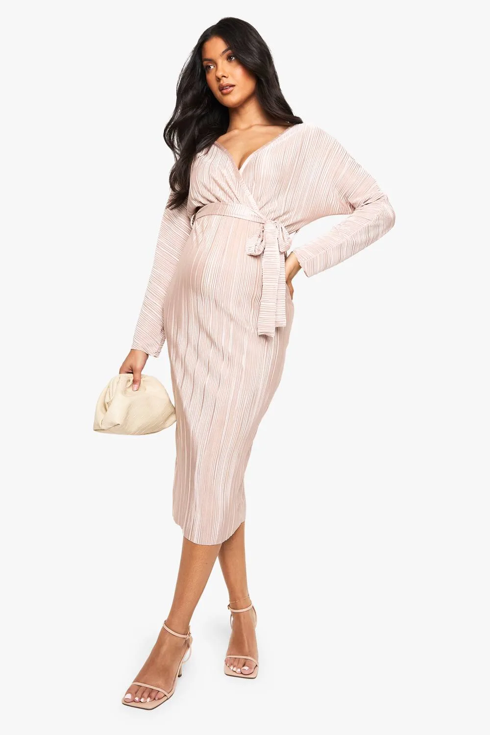 Maternity Plisse Belted Midi Dress by boohoo