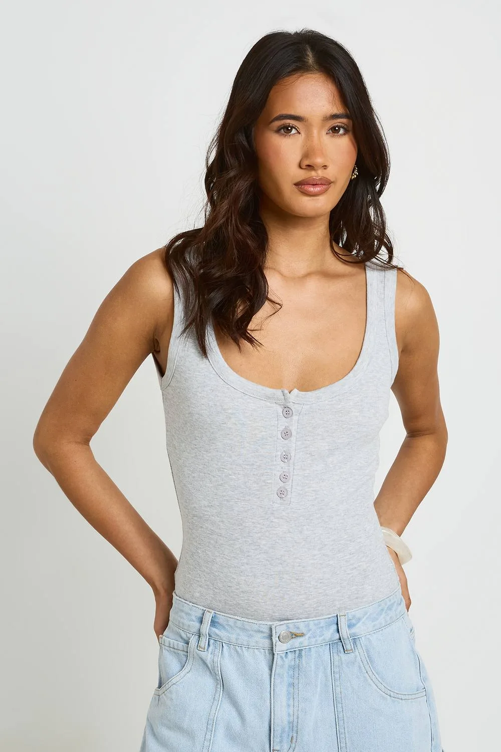 Ribbed Button Up Sleeveless Bodysuit by boohoo