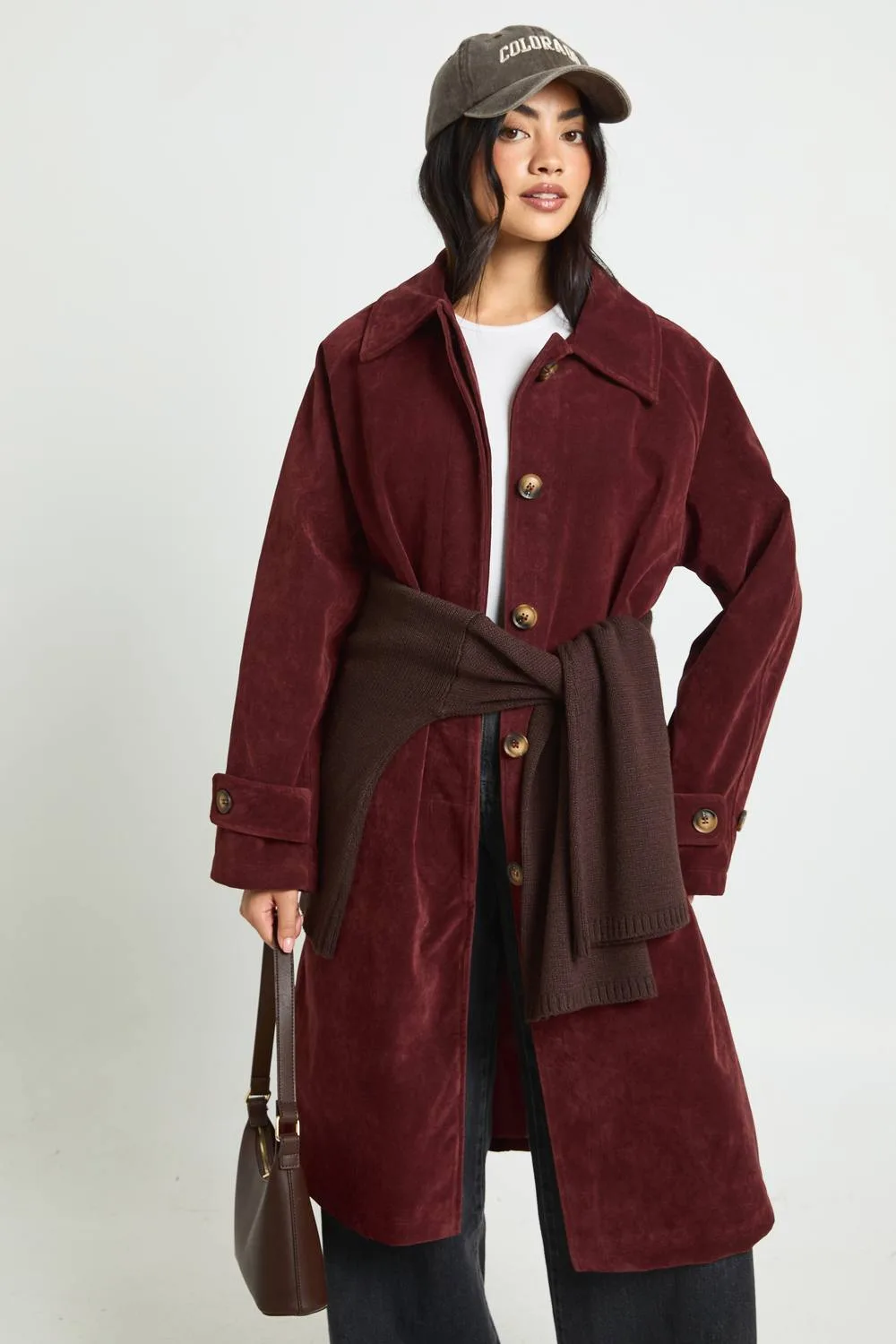 Faux Suede Collared Longline Jacket by boohoo
