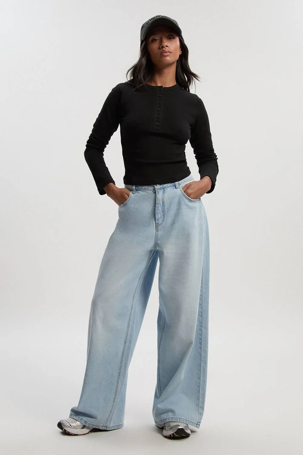 Mid Waist Loose Fit Wide Leg Jean by boohoo