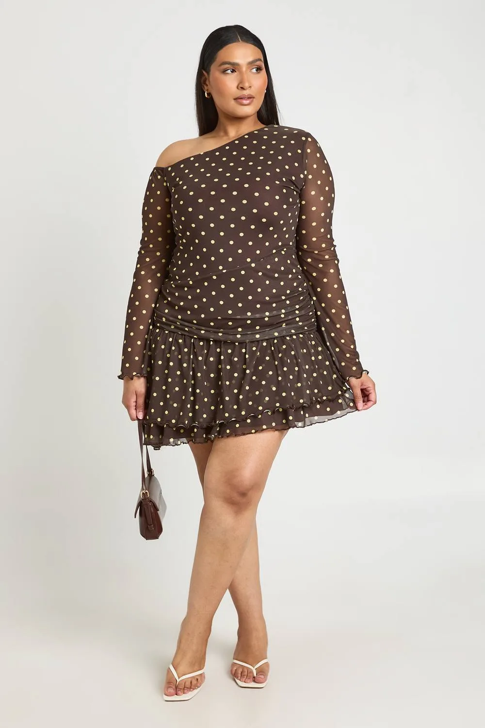 Zebra Printed Mesh Asym Neck Mini Dress by boohoo