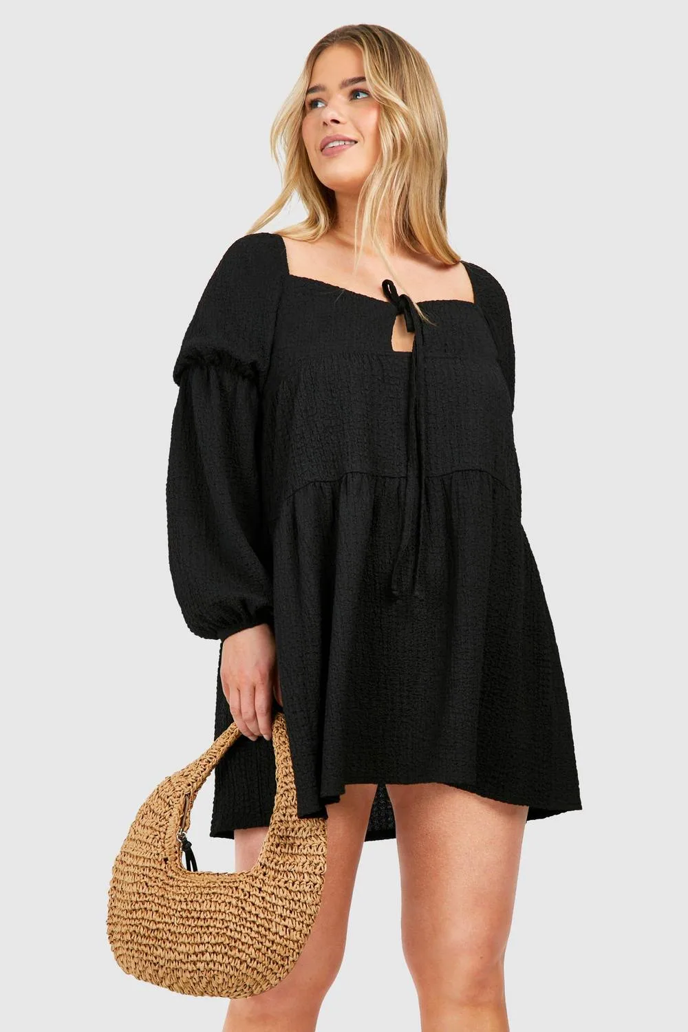 Textured Tiered Smock Dress by boohoo