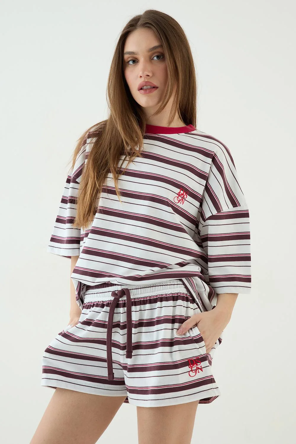 Stripe Contrast Oversized Short Sleeve T-Shirt by DSGN Studio