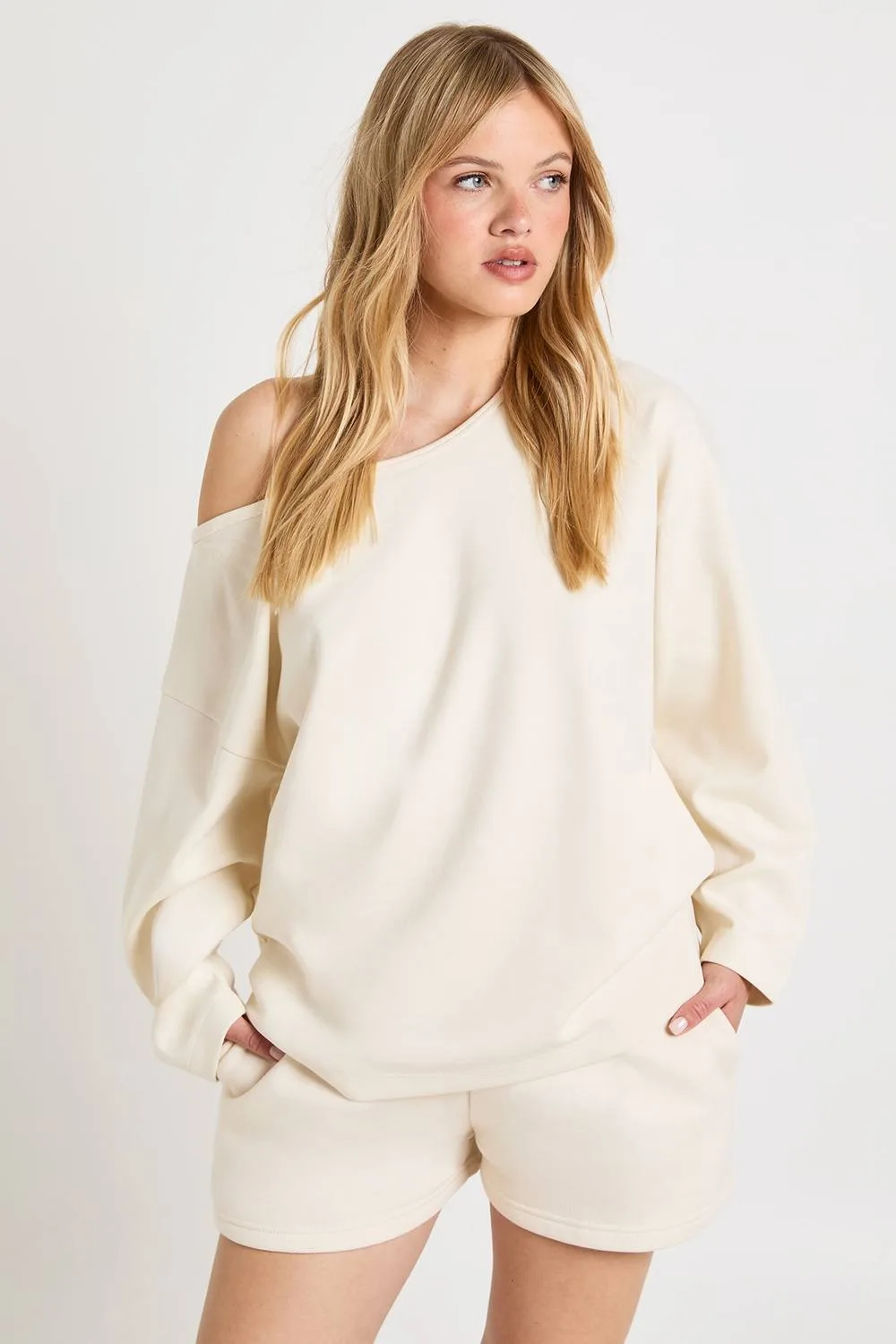 Interlock Off-Shoulder Sweatshirt by boohoo