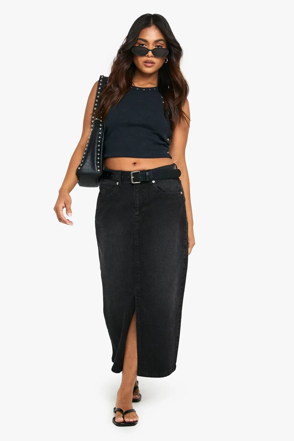 Denim Midaxi Skirt by boohoo