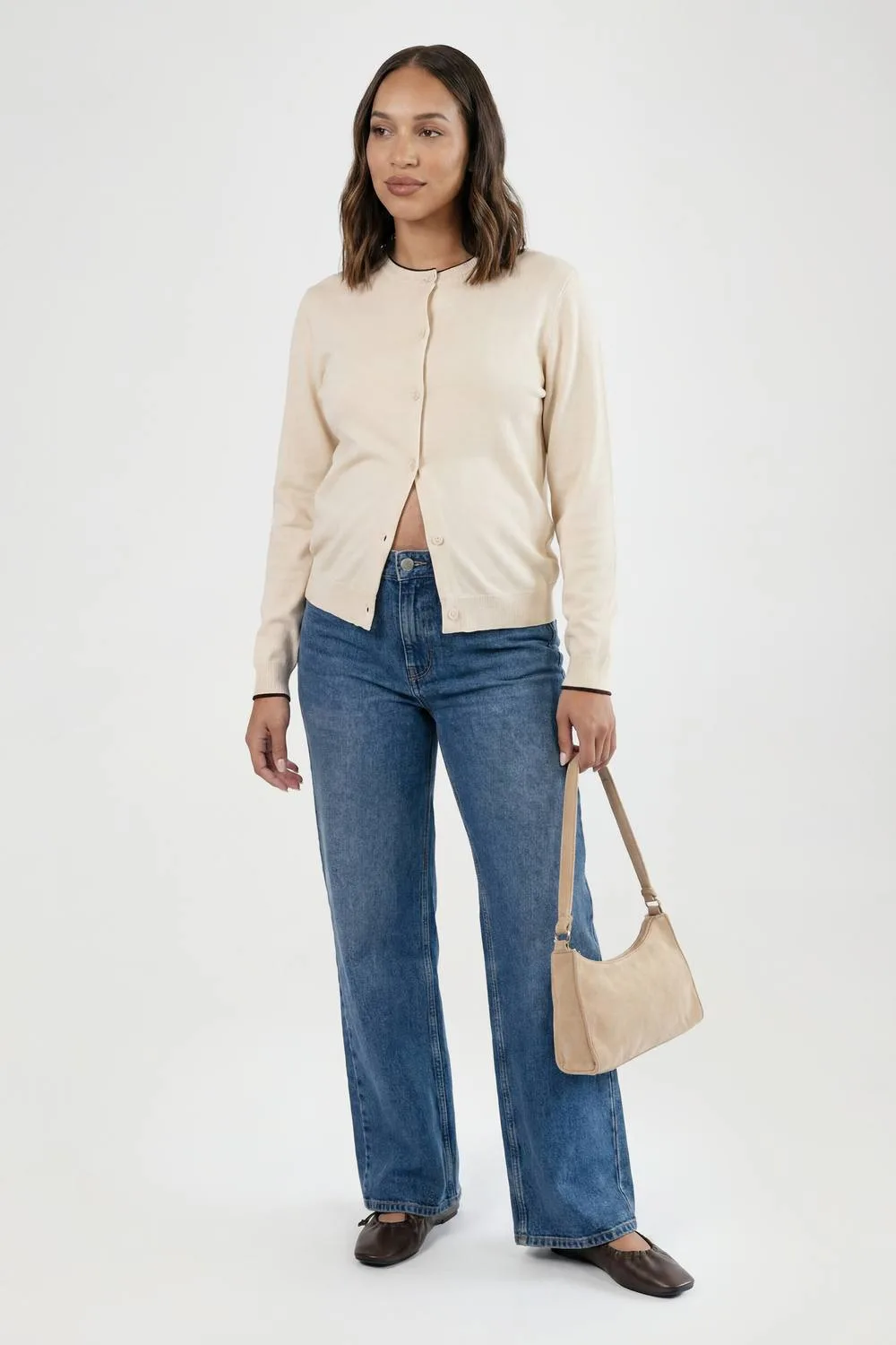 Maternity Super Soft Contrast Neck Knitted Cardigan by boohoo