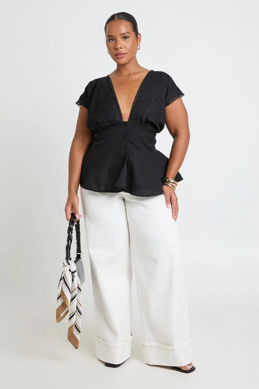 Woven Lace Trim Detail Smock Top by boohoo