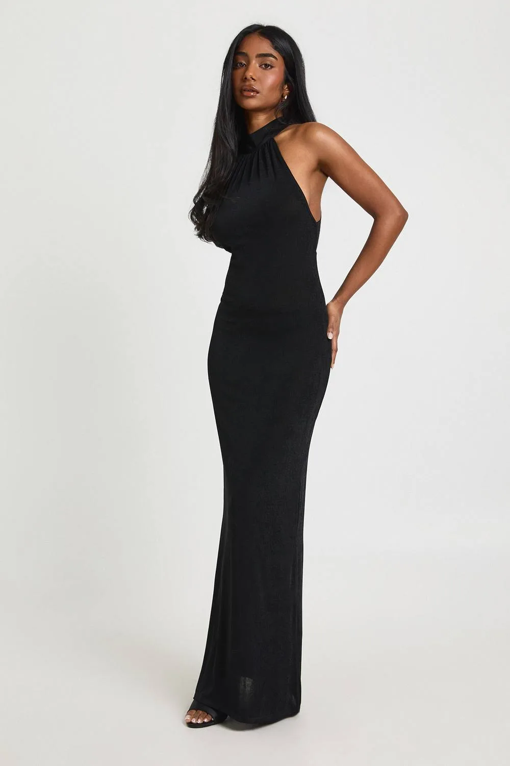 Acetate Slinky Halterneck Midi Dress by boohoo