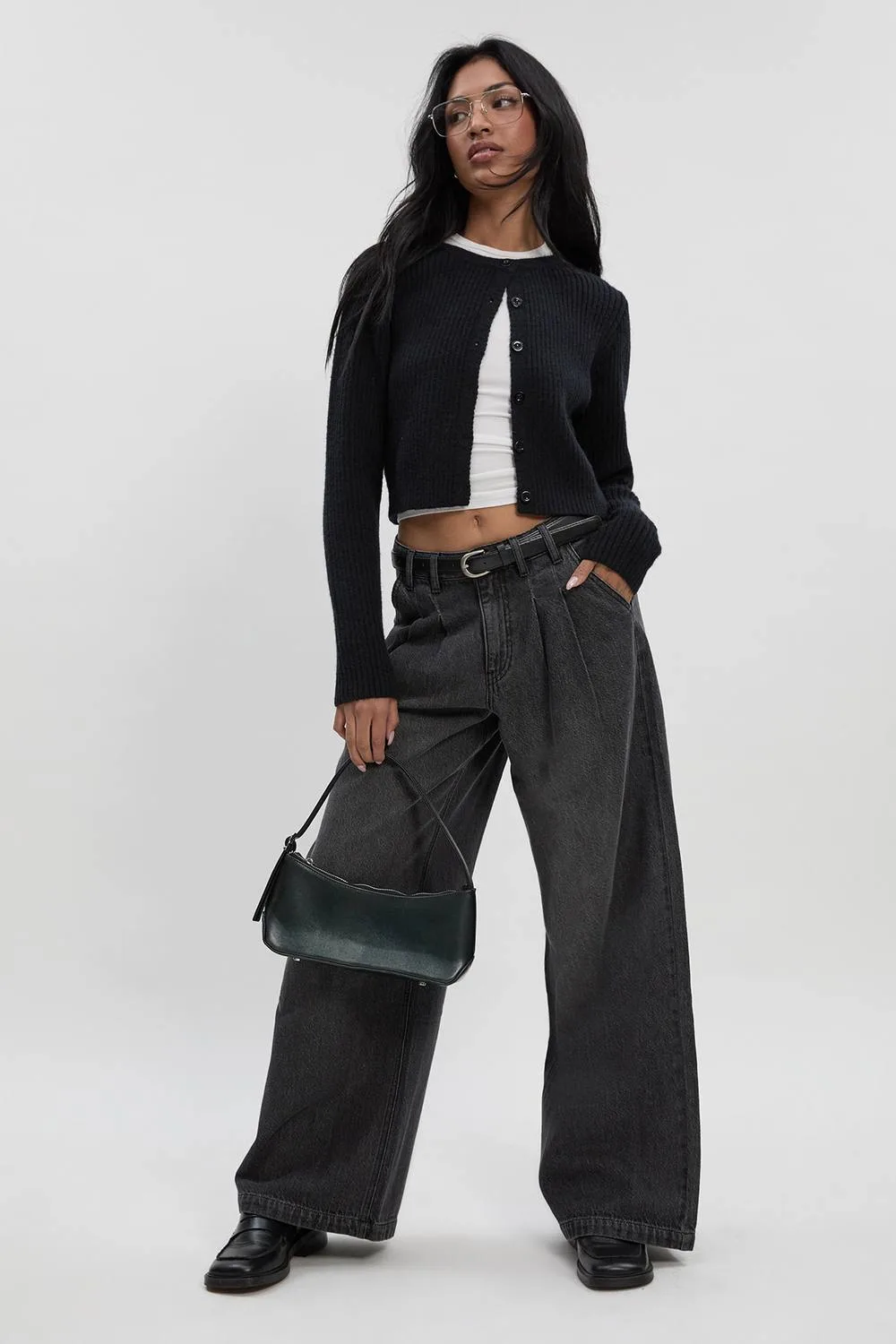High Waist Supersoft Belted Pleated Wide Leg Jeans by boohoo