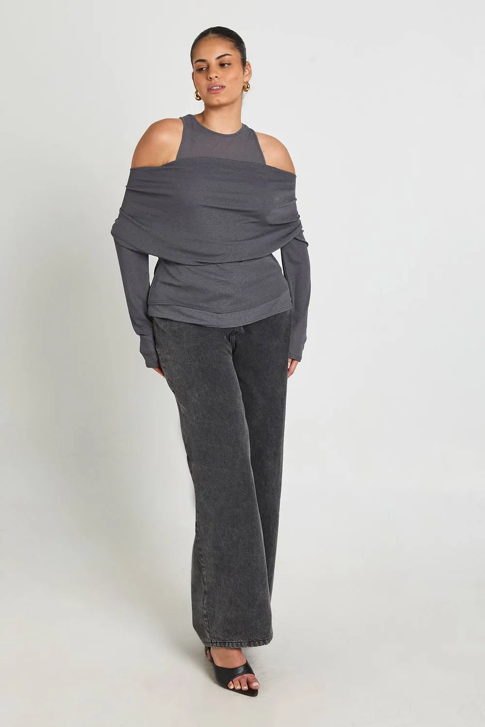 2-1 Layered Asymmetric Long Sleeve Top by boohoo