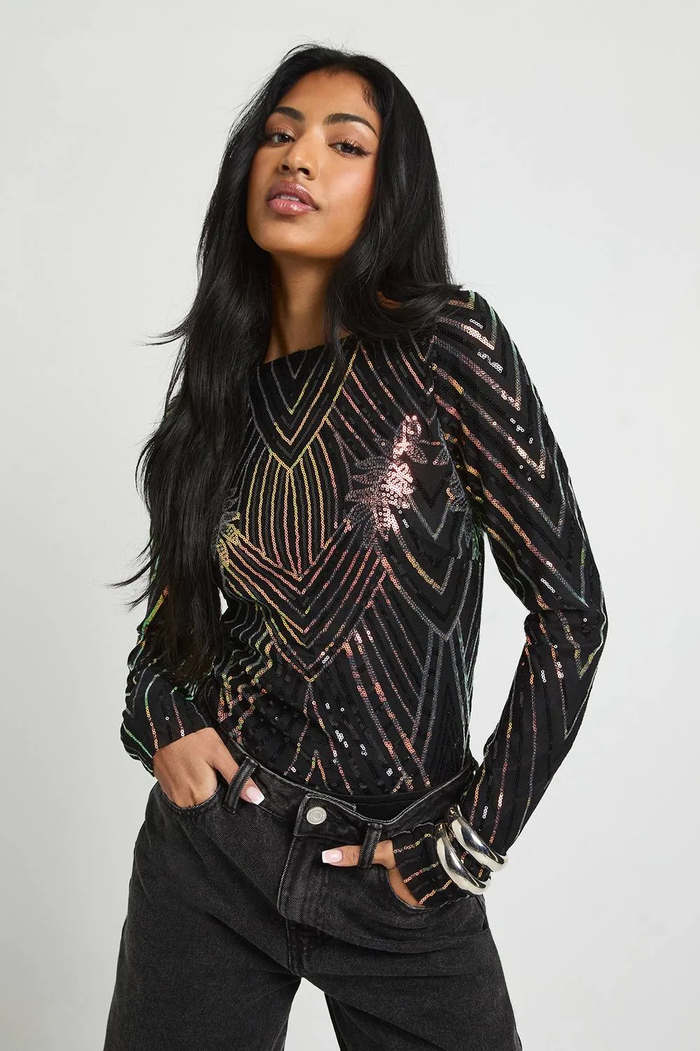 Demask Sequin Backless Bodysuit by boohoo