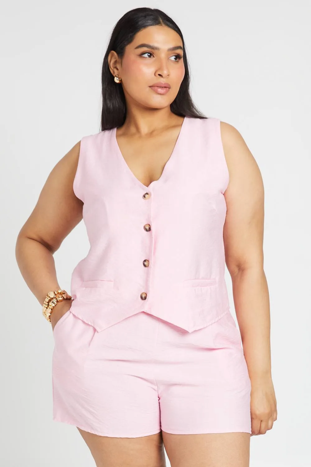 Linen Waistcoat & Short Co-Ord Set by boohoo