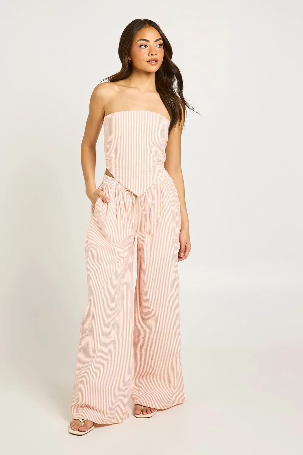 Gingham Seersucker Scarf Top & Trouser Co-Ord by boohoo
