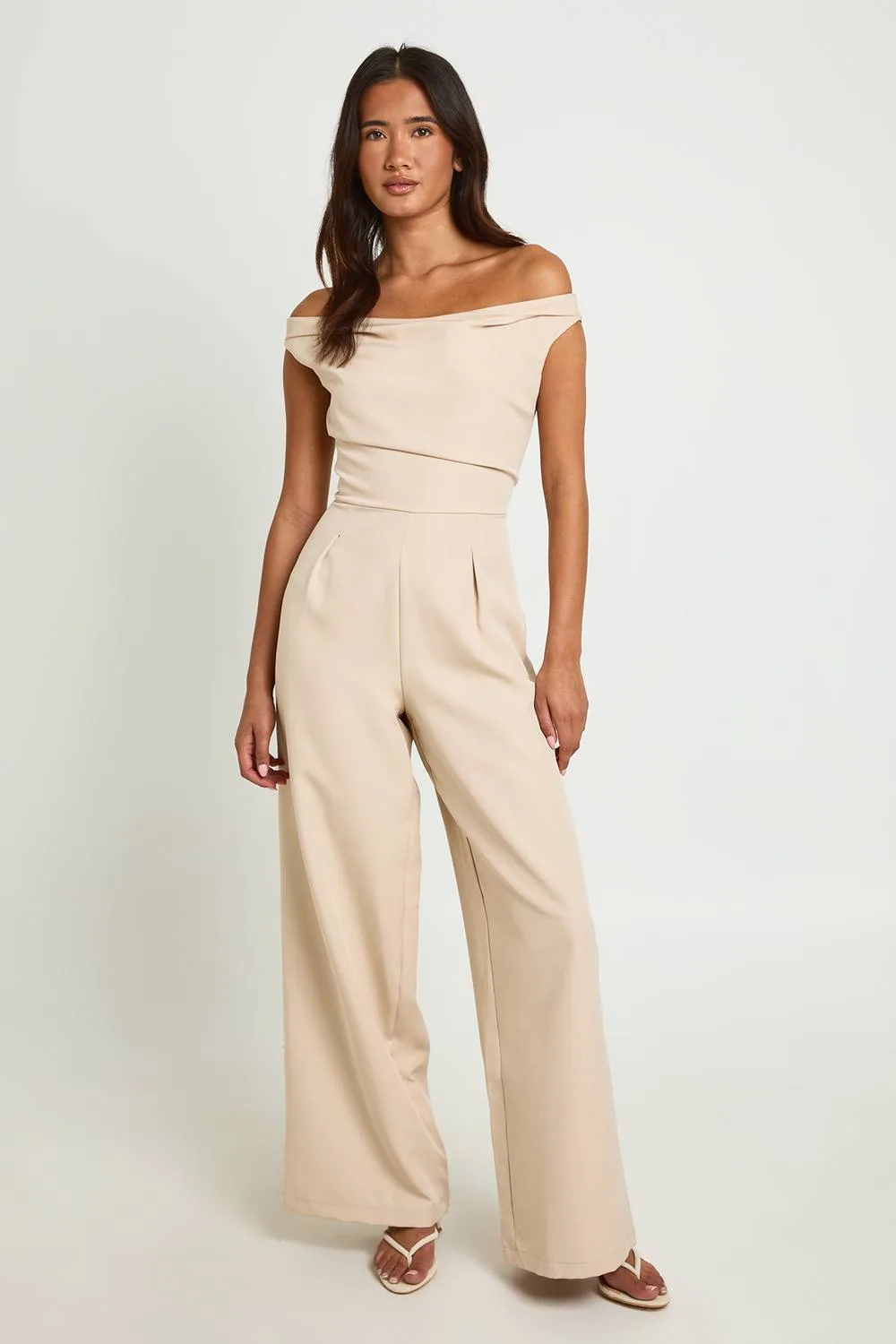 Drape Bardot Wide Leg Jumpsuit by boohoo
