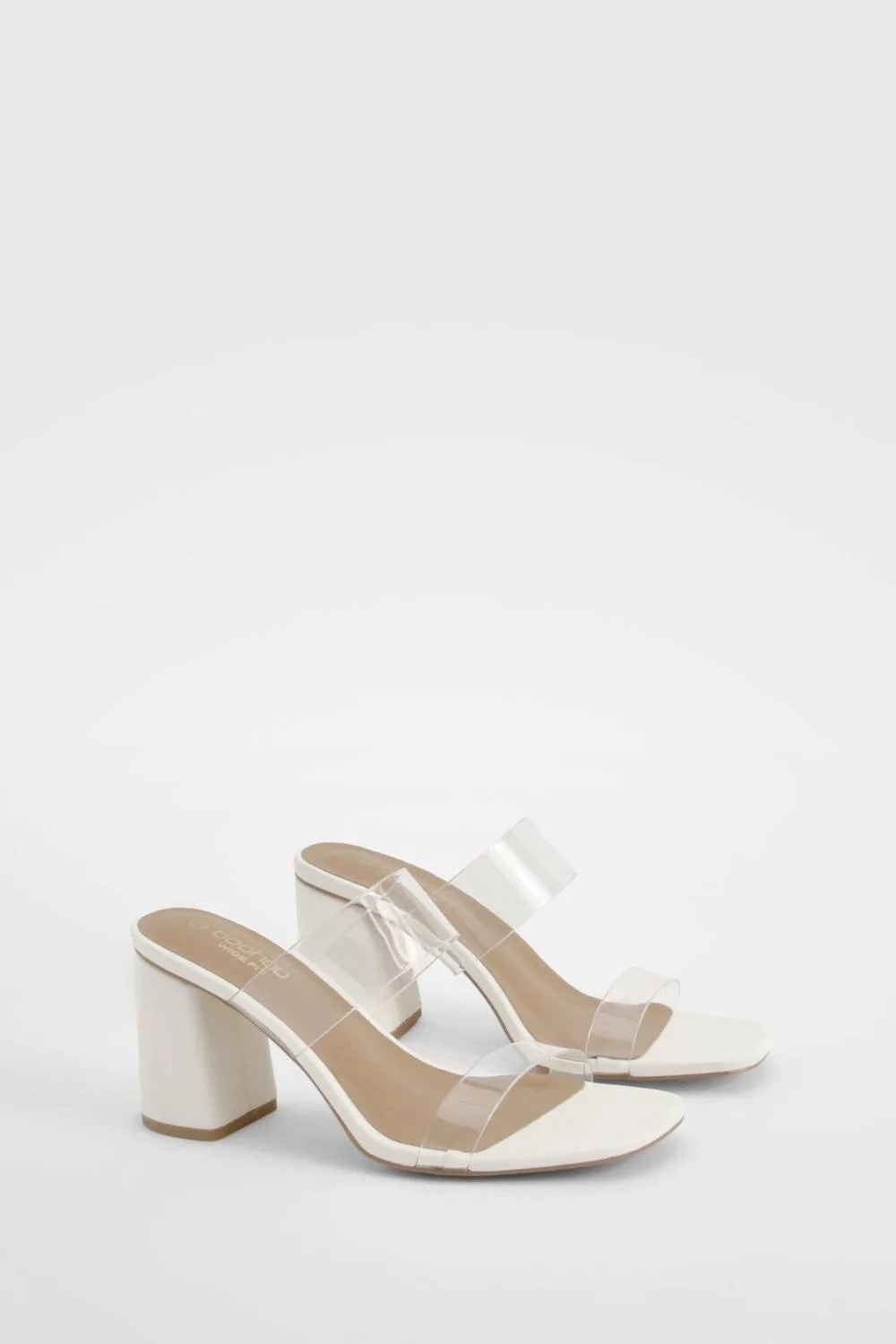 Wide Fit Clear Double Strap Block Heel Mules by boohoo