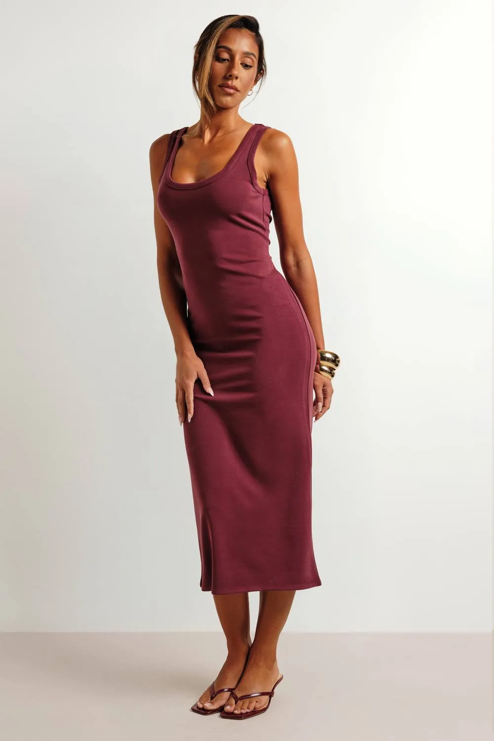Premium Super Soft Rib Scoop Neck Midi Dress by boohoo