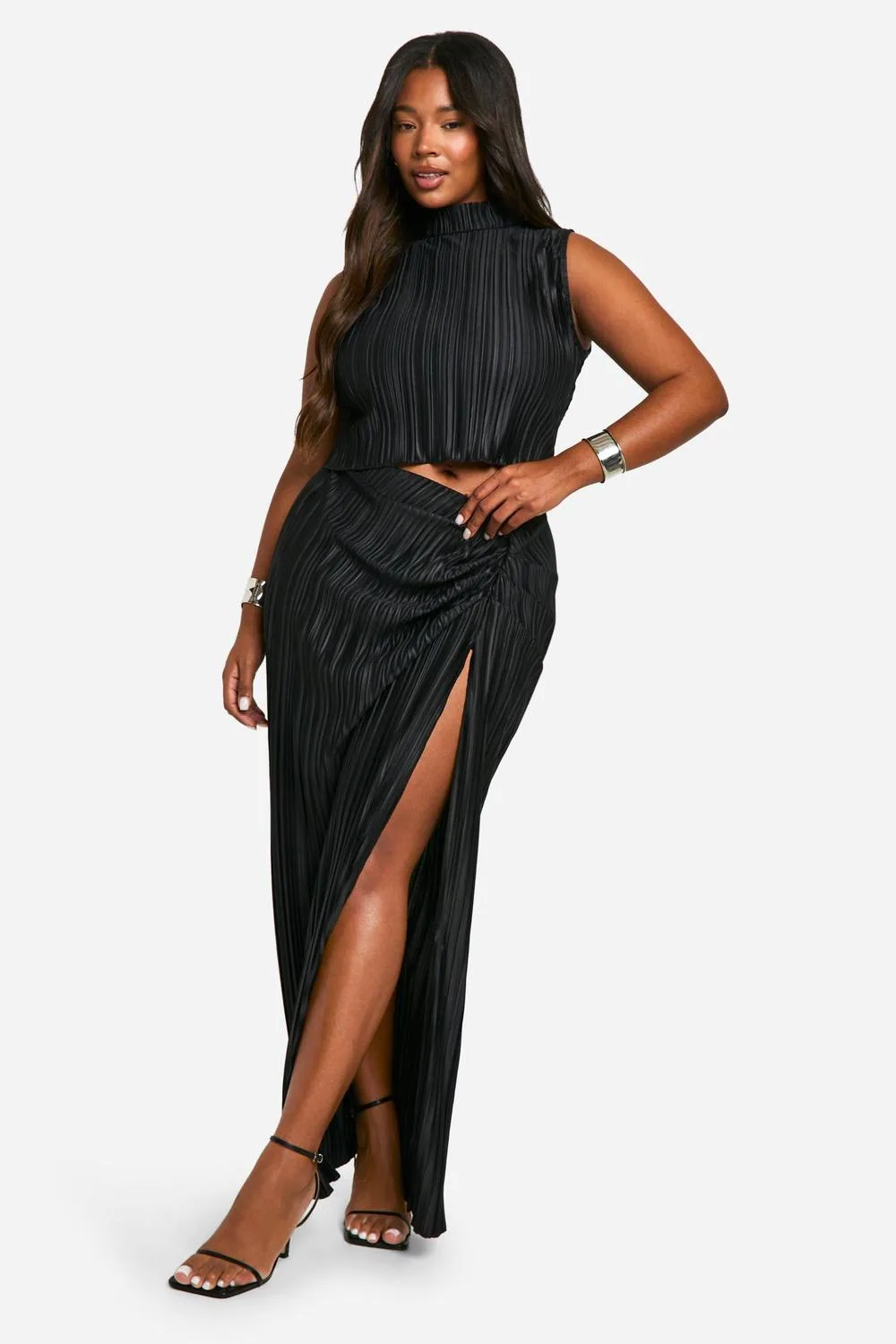 Plisse Top & Ruched Maxi Skirt Co Ord by boohoo