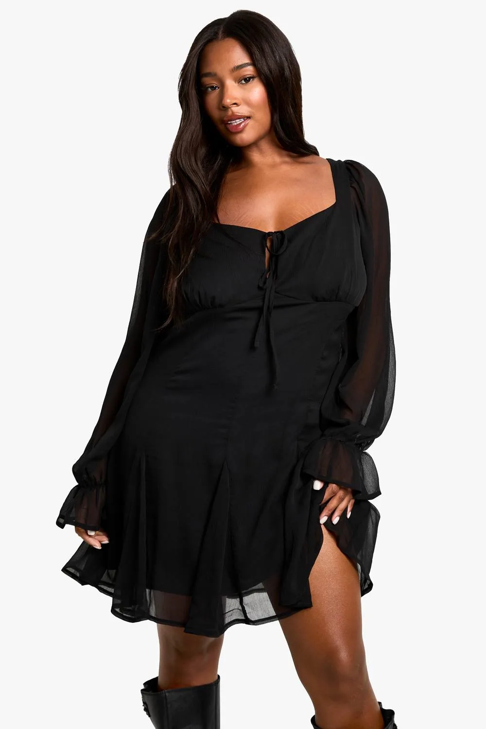 Chiffon Tie Front Shift Dress by boohoo