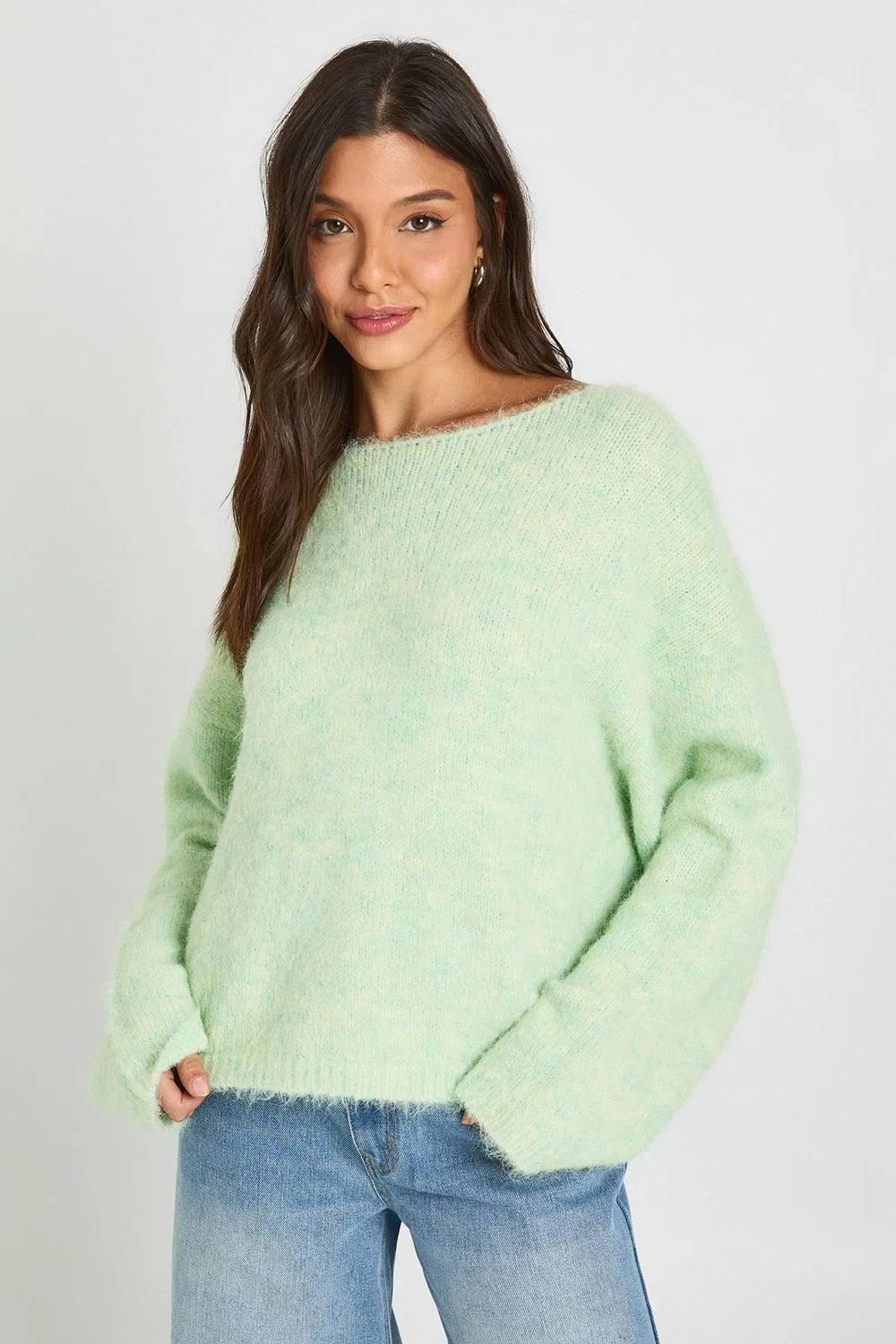 Slash Neck Boxy Crop Knitted Jumper by boohoo