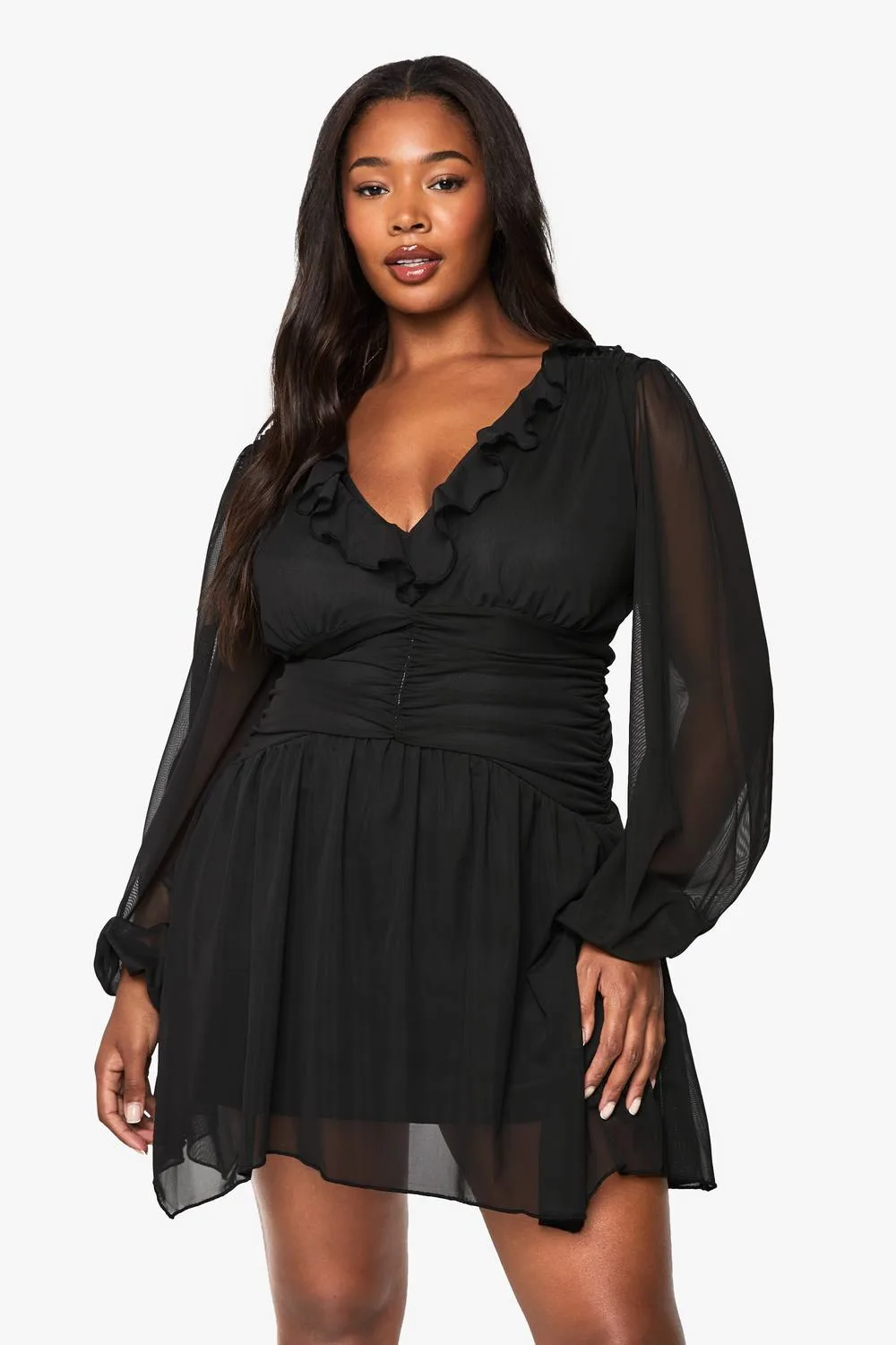 Mesh Ruffle Skater Dress by boohoo