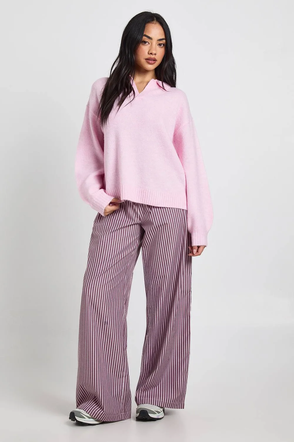 Woven Stripe Elasticated Waist Wide Leg Trouser by boohoo