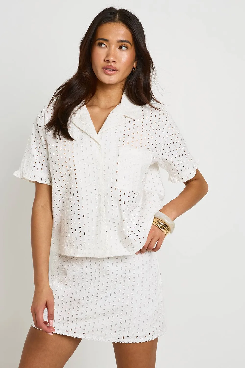 Broderie Boxy Mini Skirt - Cotton/Polyurethane by boohoo