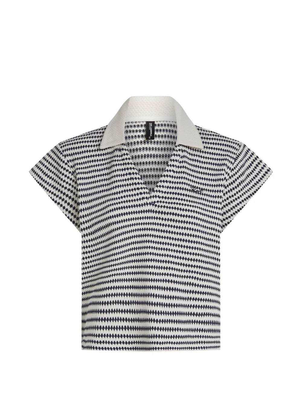 Sheer Crochet Striped Polo Top by Karl Lagerfeld