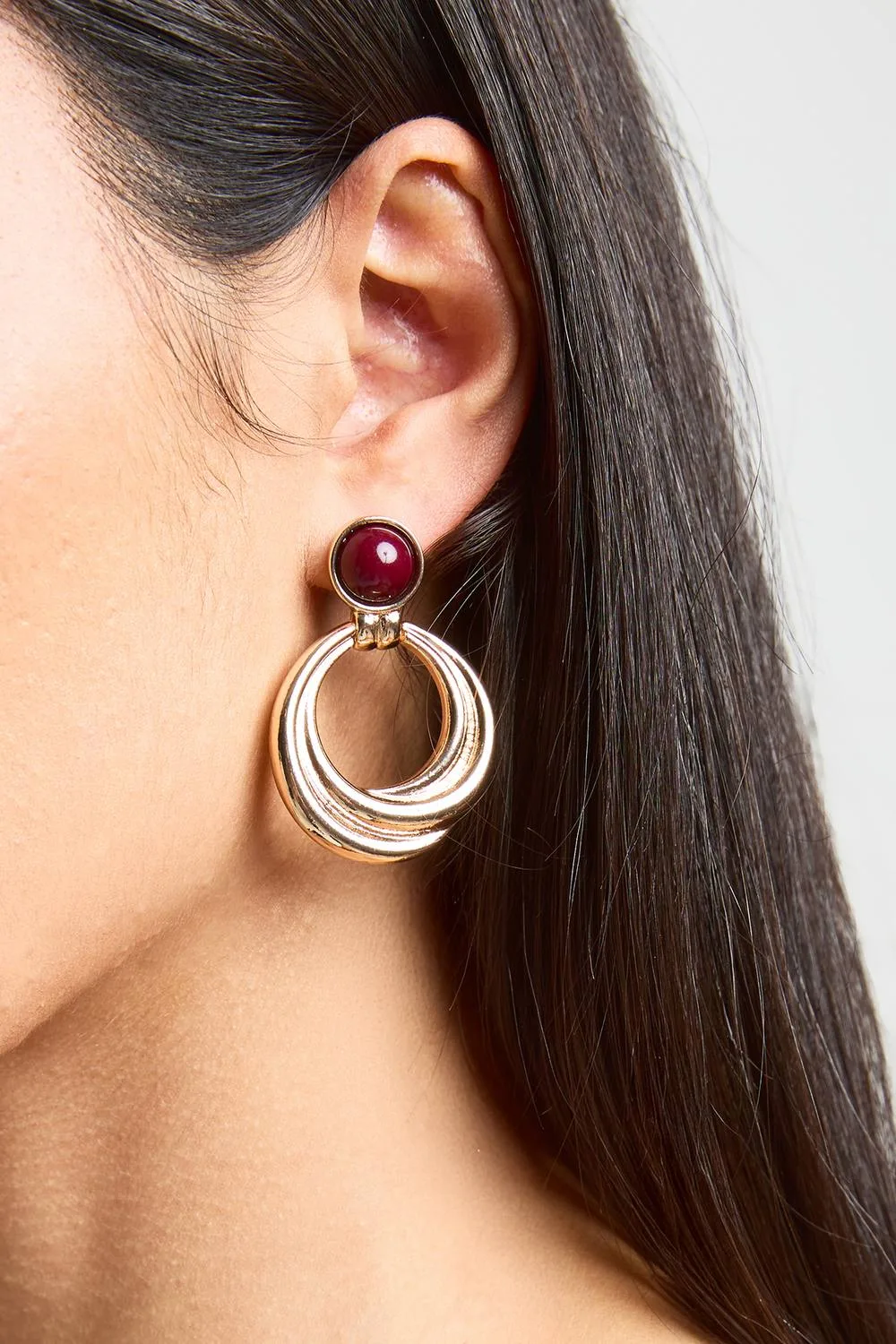 Burgundy Detail Door Knocker Earrings - Satin/Polyurethane/Metal by boohoo