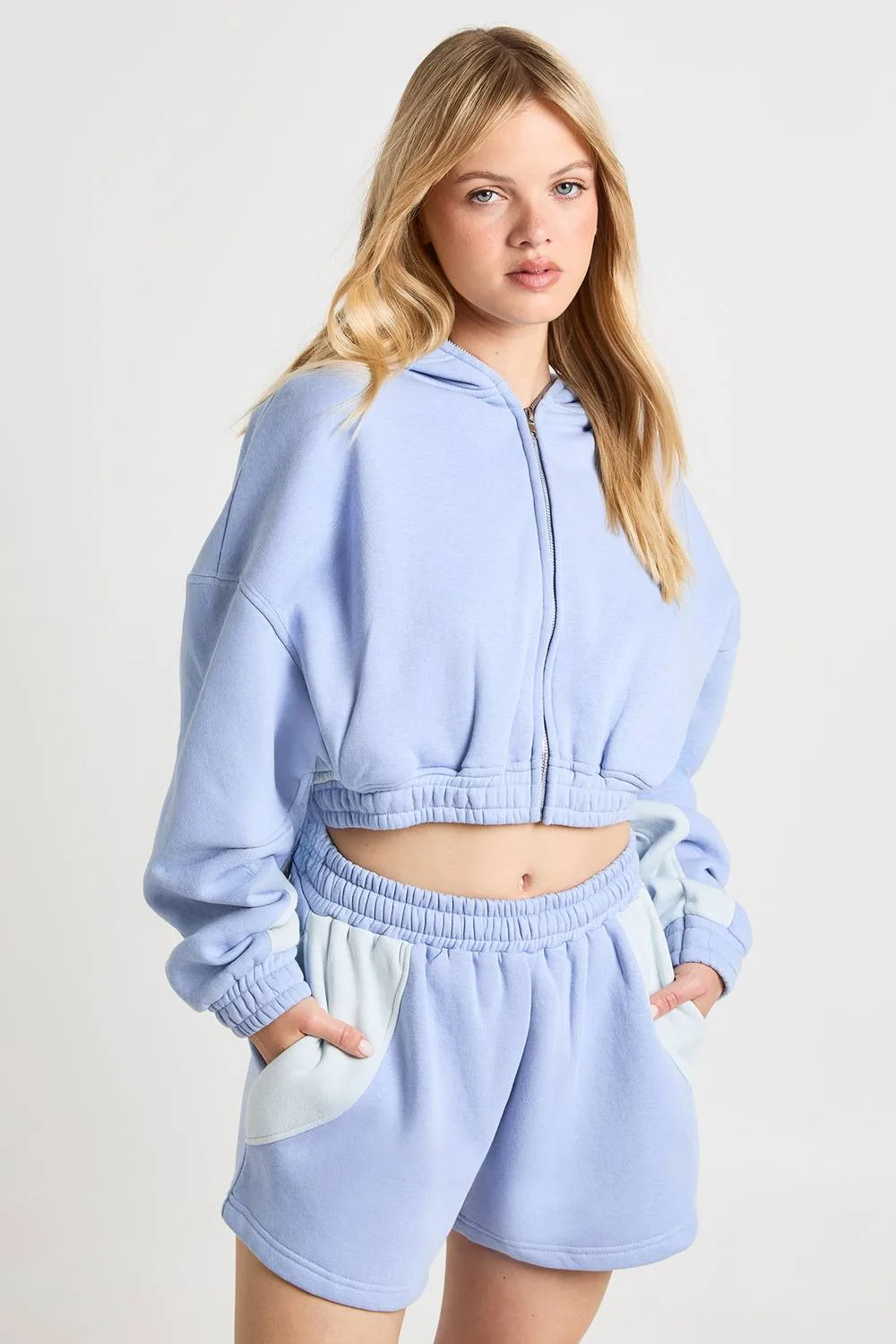 Contrast Panel Zip Through Hooded Short Tracksuit - Polyurethane by boohoo