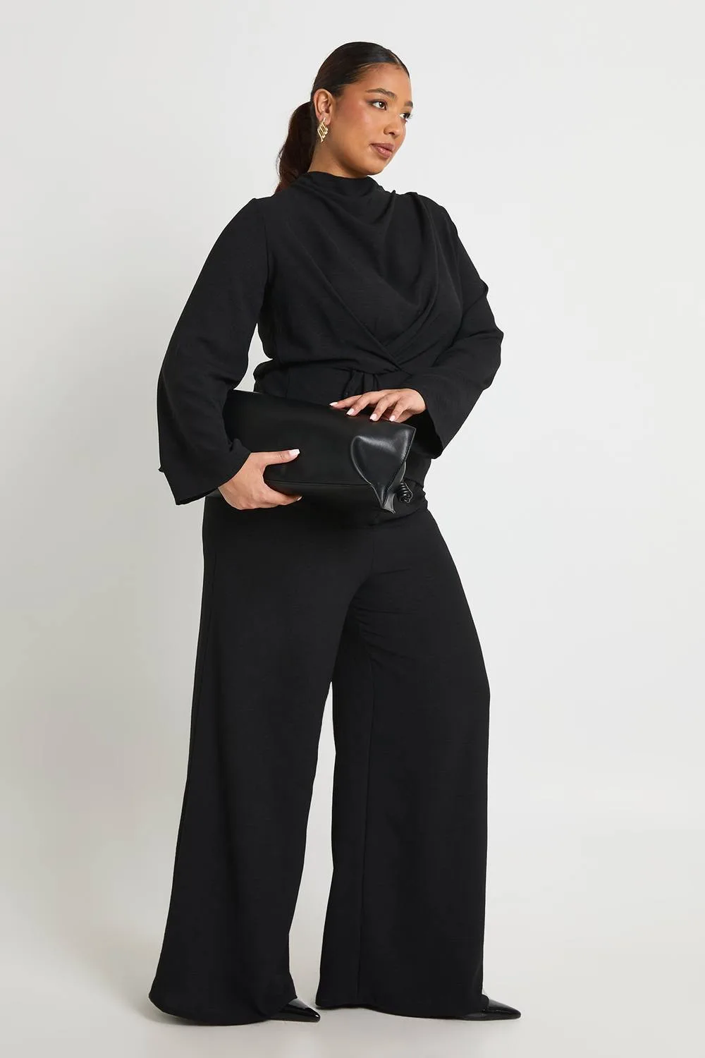 Woven Drape Long Sleeve Blouse & Trouser Co-Ord by boohoo