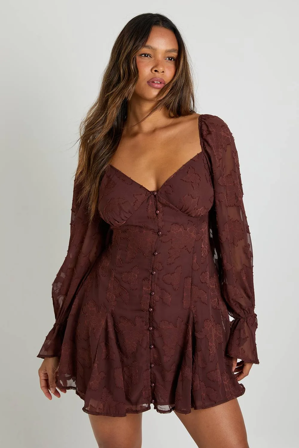 Burnout Floral Godet Hem Mini Dress - Chiffon by boohoo