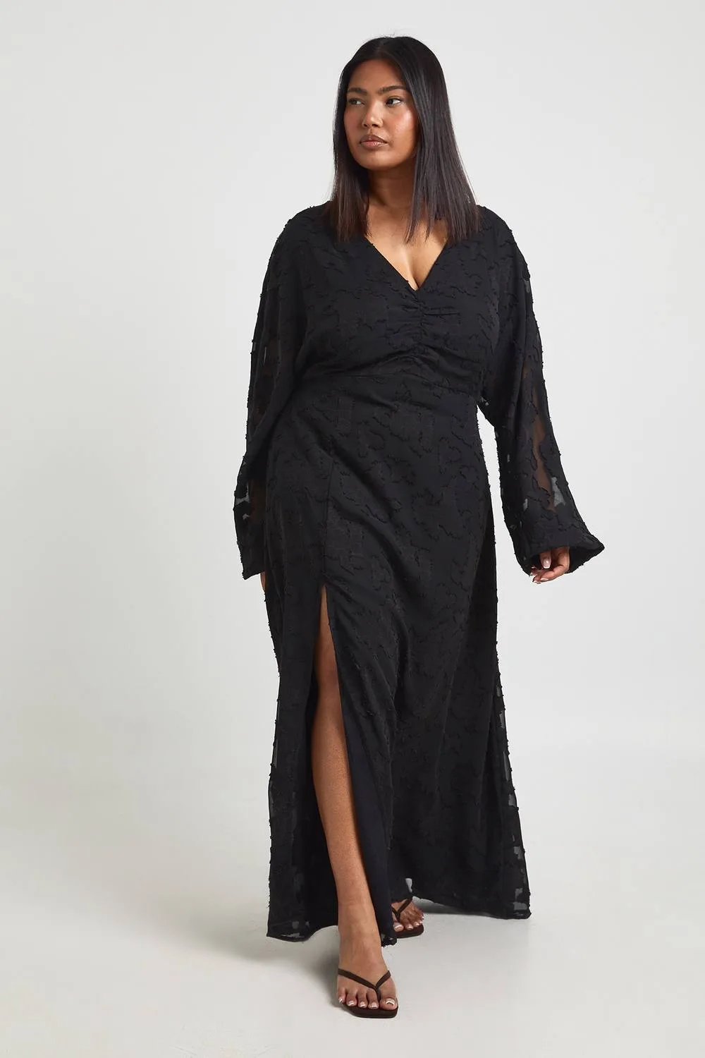 Floral Burnout Volume Sleeve Midi Dress - Woven by boohoo