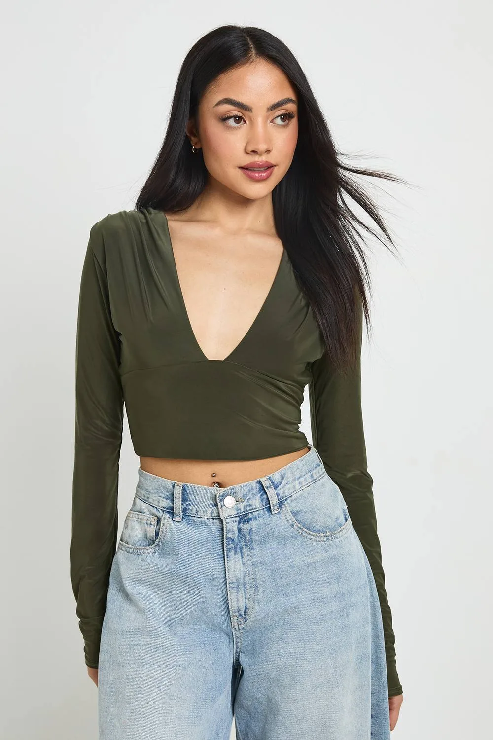 Deep Plunge Long Sleeve Top - Knitted by boohoo