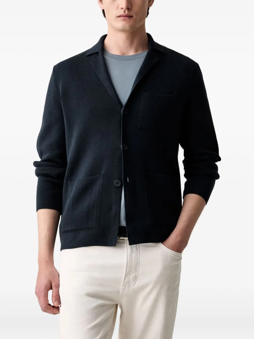 Patch-Pocket Button-Up Cardigan