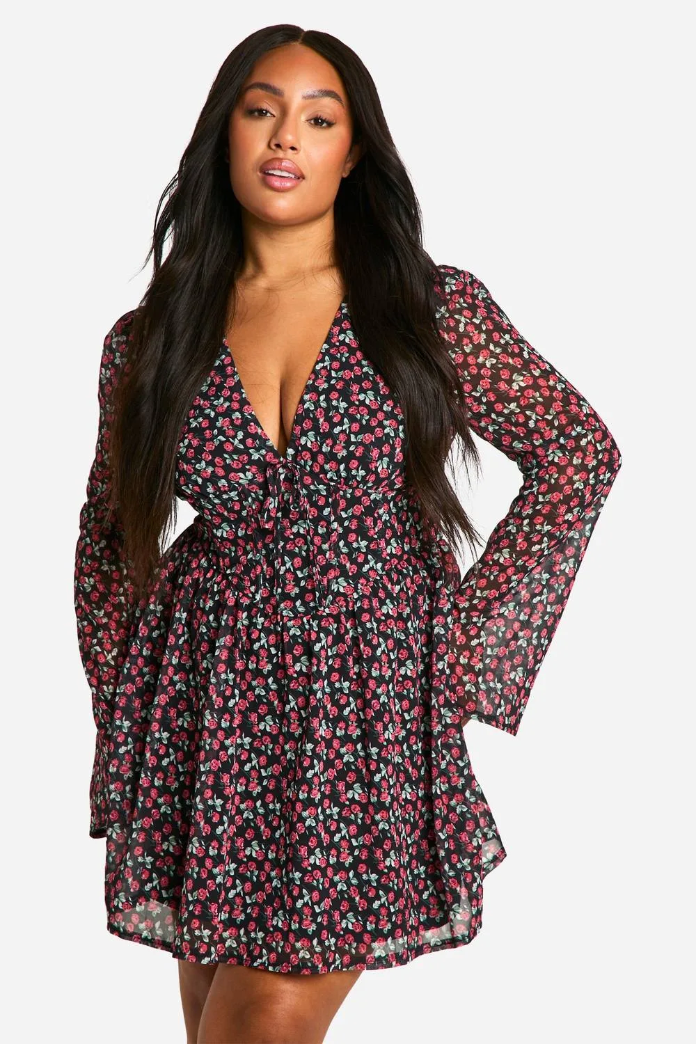 Woven Floral Milkmaid Skater Dress - Chiffon by boohoo
