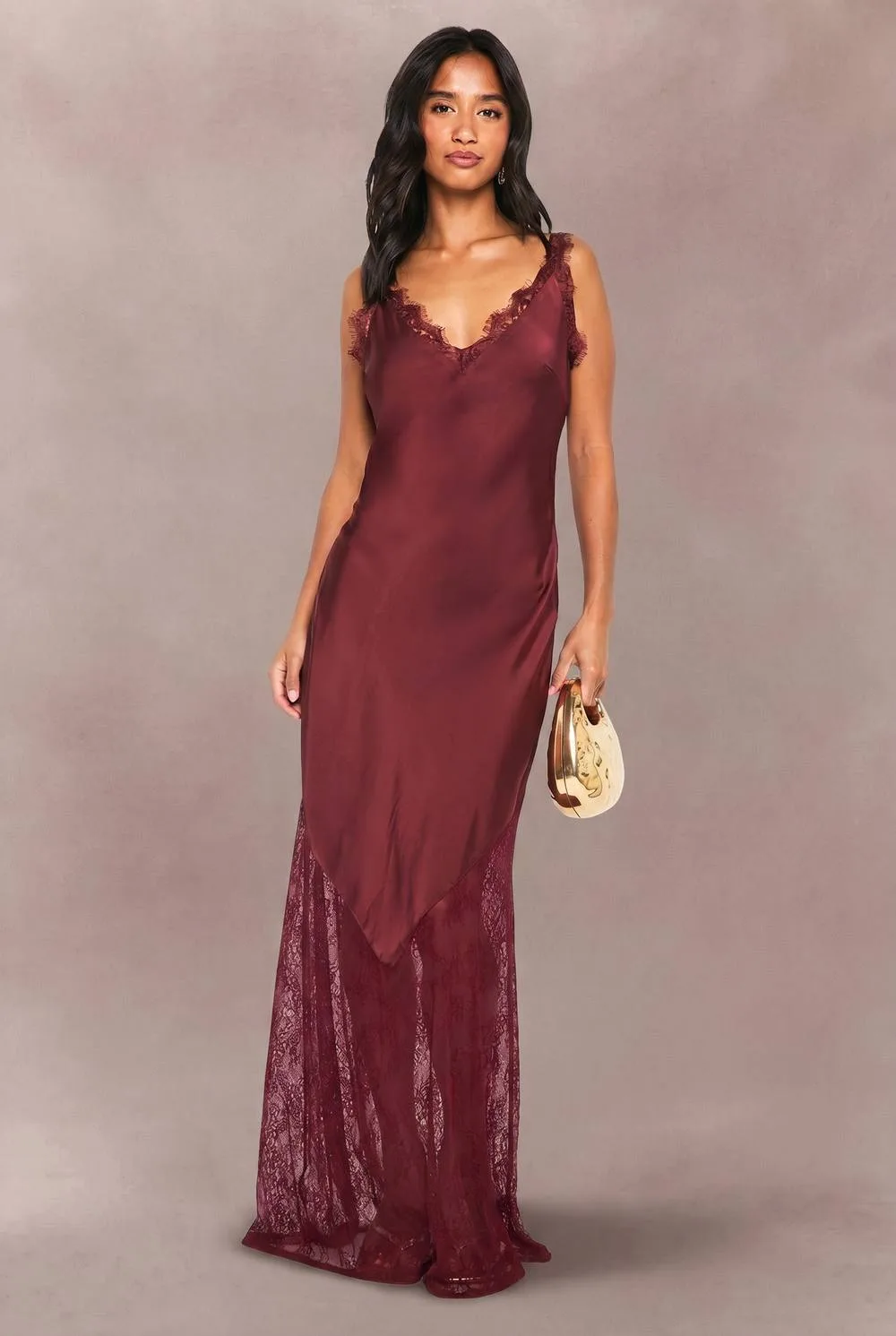 Lace Hem Slip Dress - Satin by boohoo