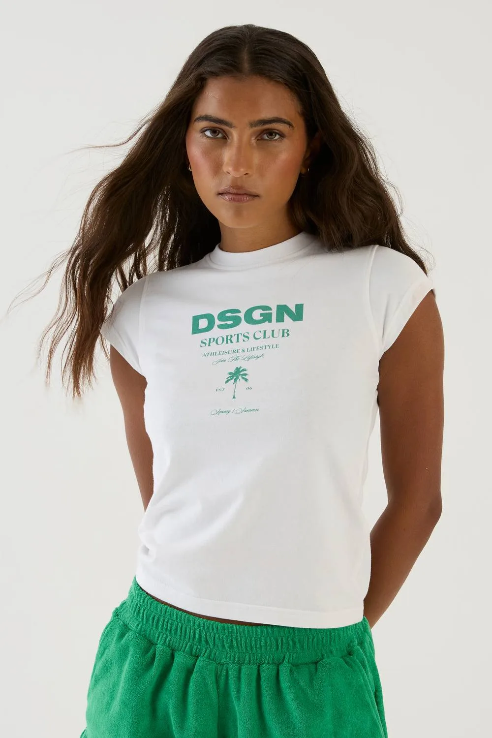 Palm Tree Print Fitted T-Shirt - Denim/Cotton by DSGN Studio