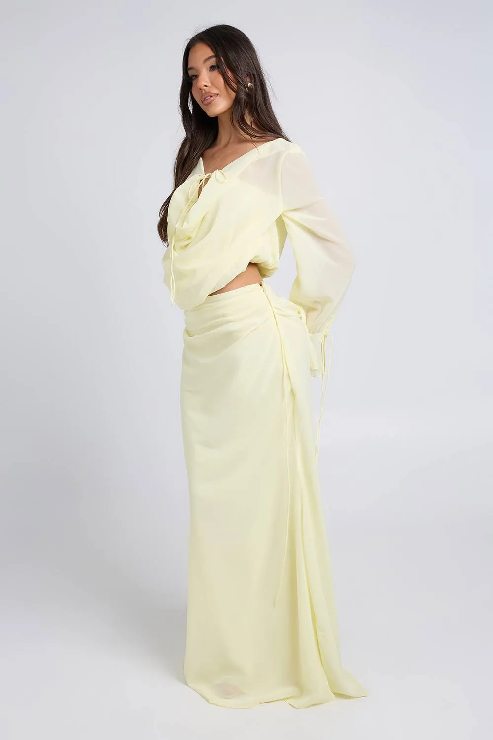 Chiffon Tie Detail Draped Top - Chiffon/Polyurethane by boohoo