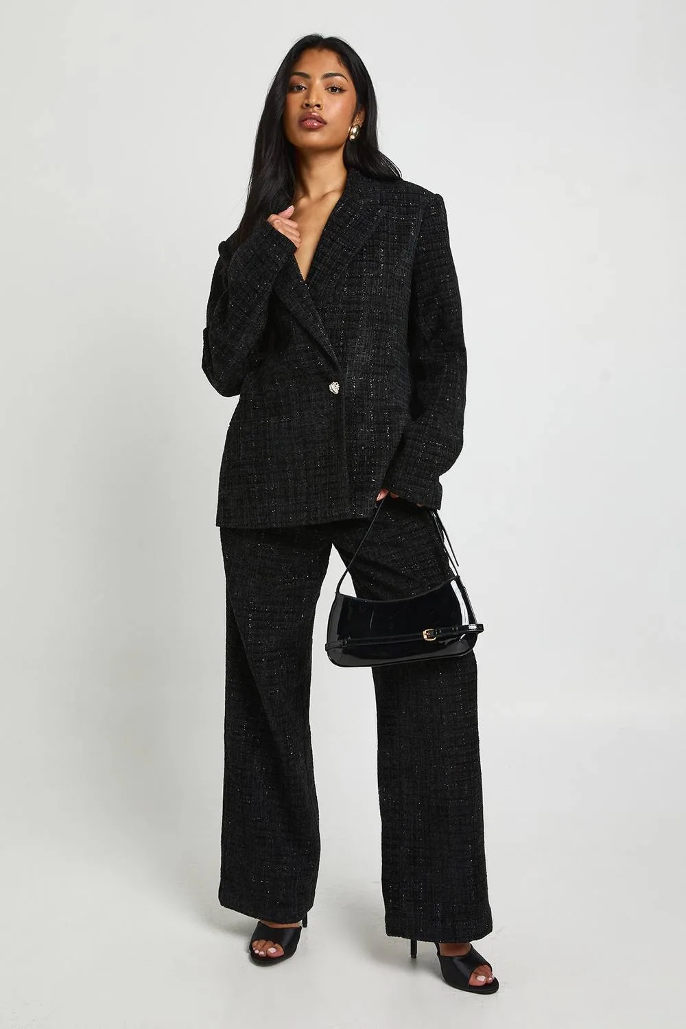 Boucle Wide Leg Trousers - Woven by boohoo