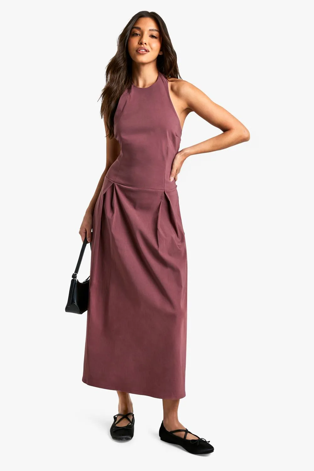 Bengaline Halter Neck Midaxi Skater Dress by boohoo