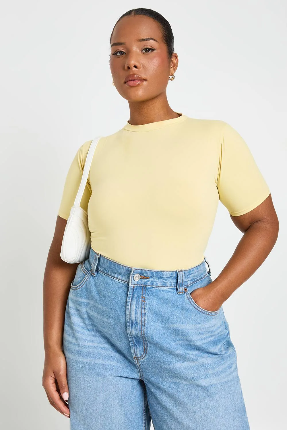 Second Skin Crew Neck Everyday T-Shirt - Denim/Elastane/Polyurethane by boohoo