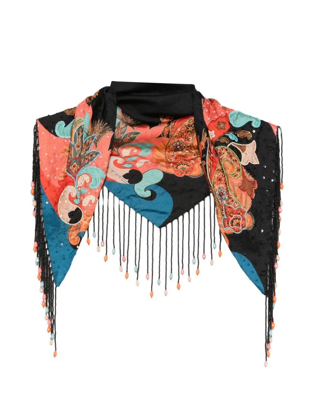 Silk Scarf with Placed Print and Bead-Adorned Fringing by ETRO