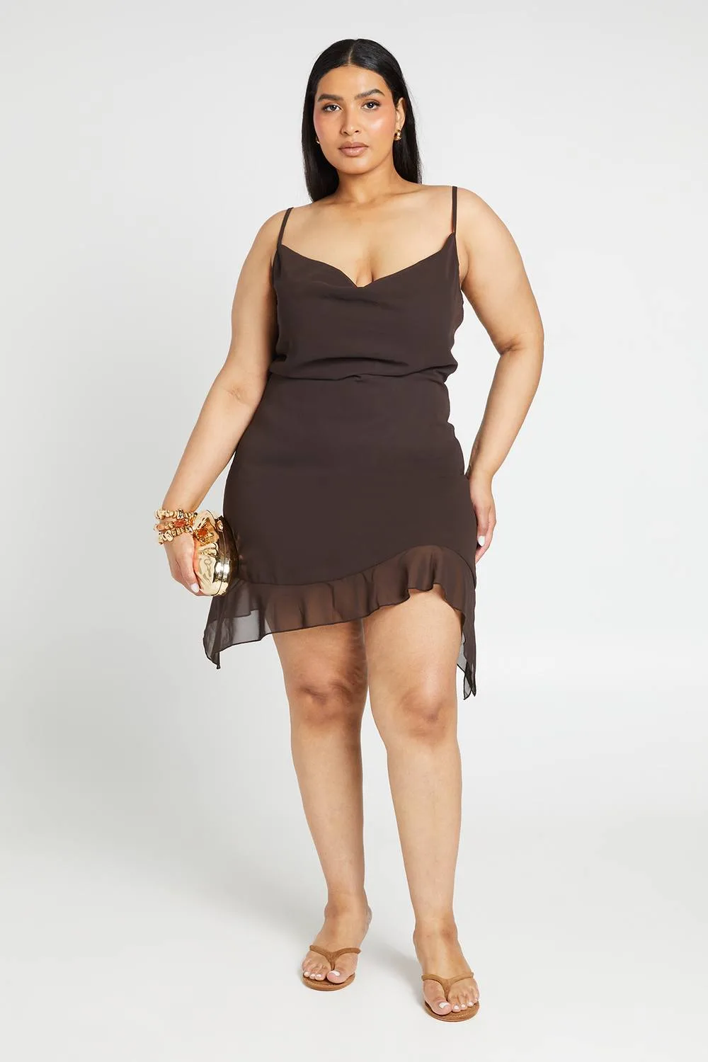 Cowl Neck Strappy Mini Dress - Chiffon/Polyurethane by boohoo