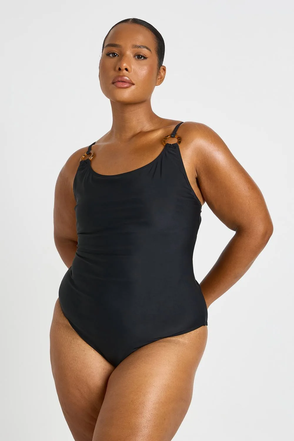 Trim Detail Scoop Neck Swimsuit - Elastane/Linen by boohoo