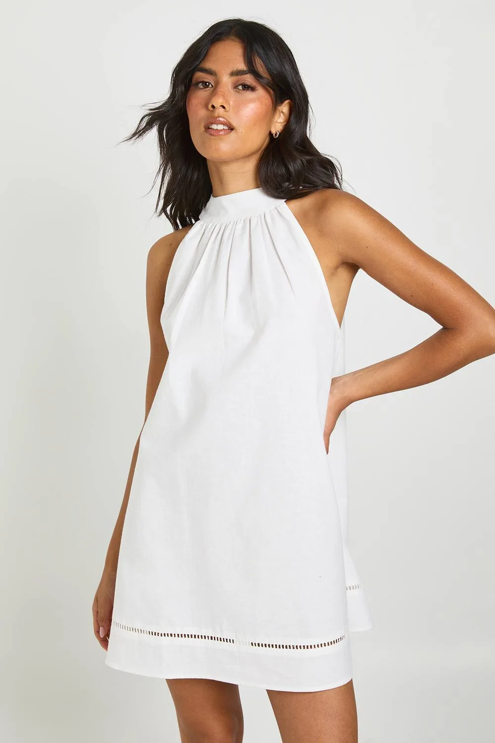 Ladder Insert High Neck Mini Dress - Woven by boohoo