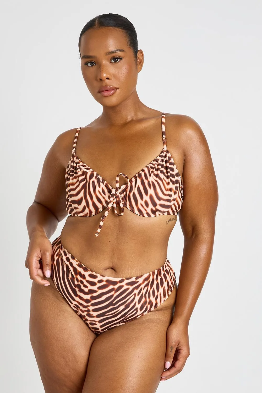Abstract Underwired Bikini Top & High Waist Bikini Bottom - Woven by boohoo